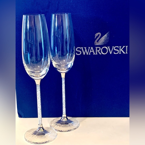 Swarovski Dining Swaroski Crystalline Toasting Champagne Flutes With Clear Crystals In The